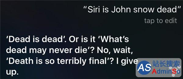 《权力的游戏》Jon Snow死没死？苹果Siri这样回答